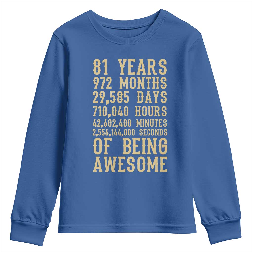 Vintage 81st Birthday Gift Youth Sweatshirt 81 Years Of Being Awesome