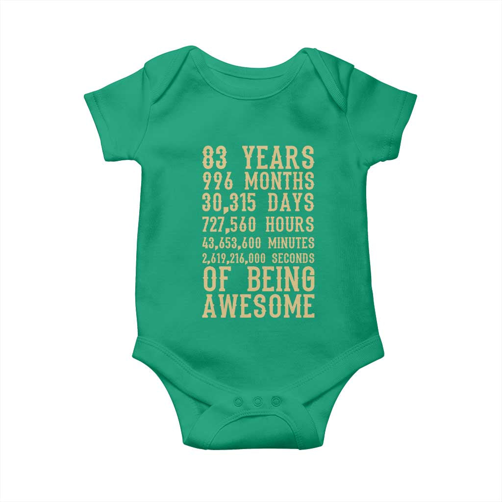 Vintage 83rd Birthday Gift Baby Onesie 83 Years Of Being Awesome