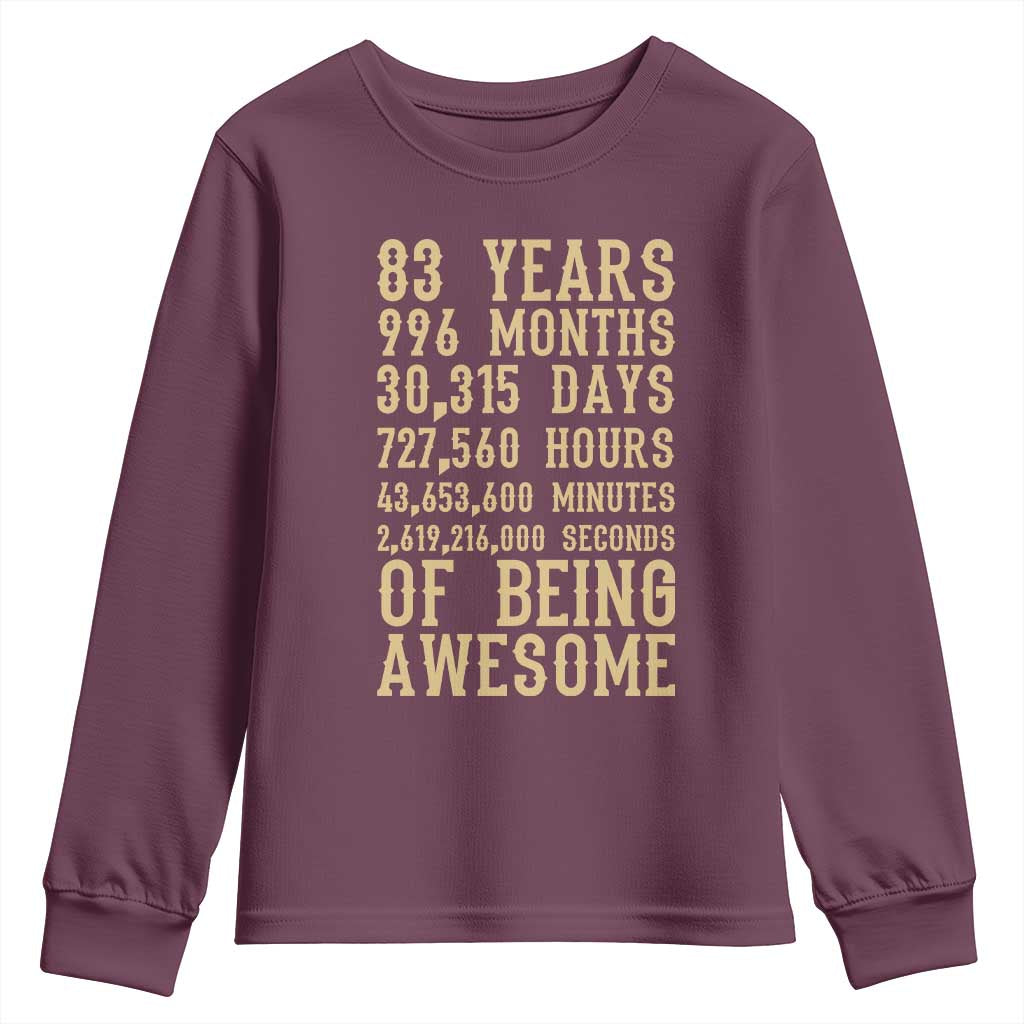 Vintage 83rd Birthday Gift Youth Sweatshirt 83 Years Of Being Awesome
