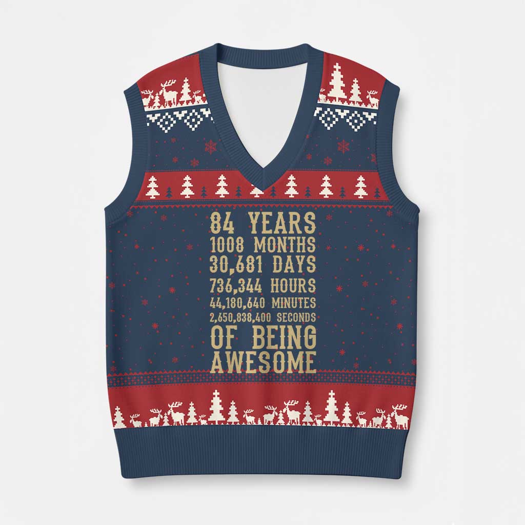 Vintage 84th Birthday Gift V-Neck Knit Sweater Vest 84 Years Of Being Awesome