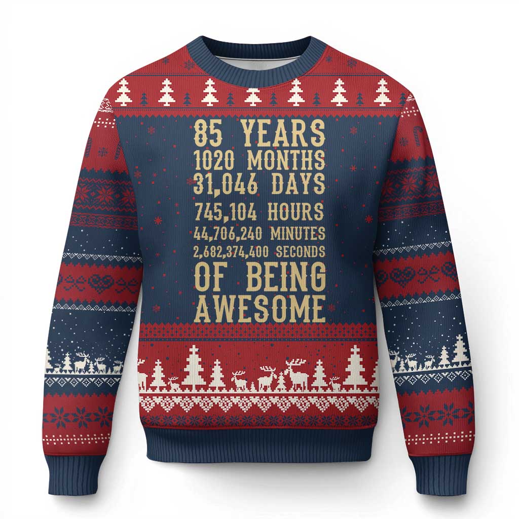 Vintage 85th Birthday Gift Ugly Christmas Sweater 85 Years Of Being Awesome