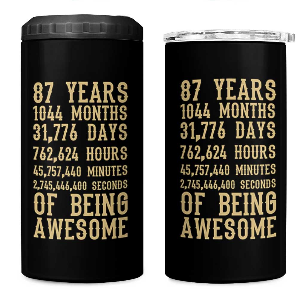 Vintage 87th Birthday Gift 4 in 1 Can Cooler Tumbler 87 Years Of Being Awesome