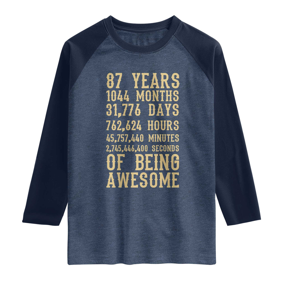 Vintage 87th Birthday Gift Raglan Shirt 87 Years Of Being Awesome