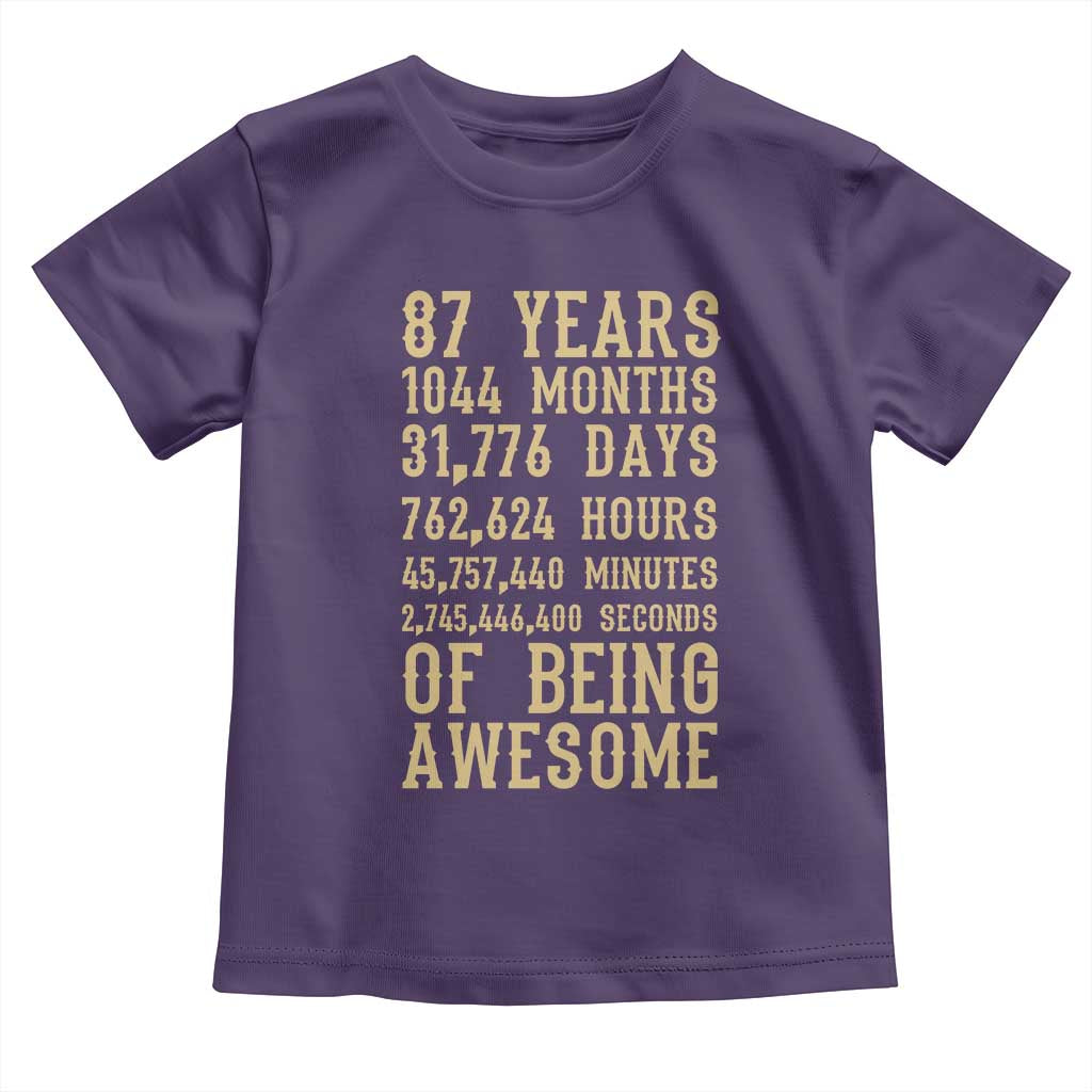 Vintage 87th Birthday Gift Toddler T Shirt 87 Years Of Being Awesome