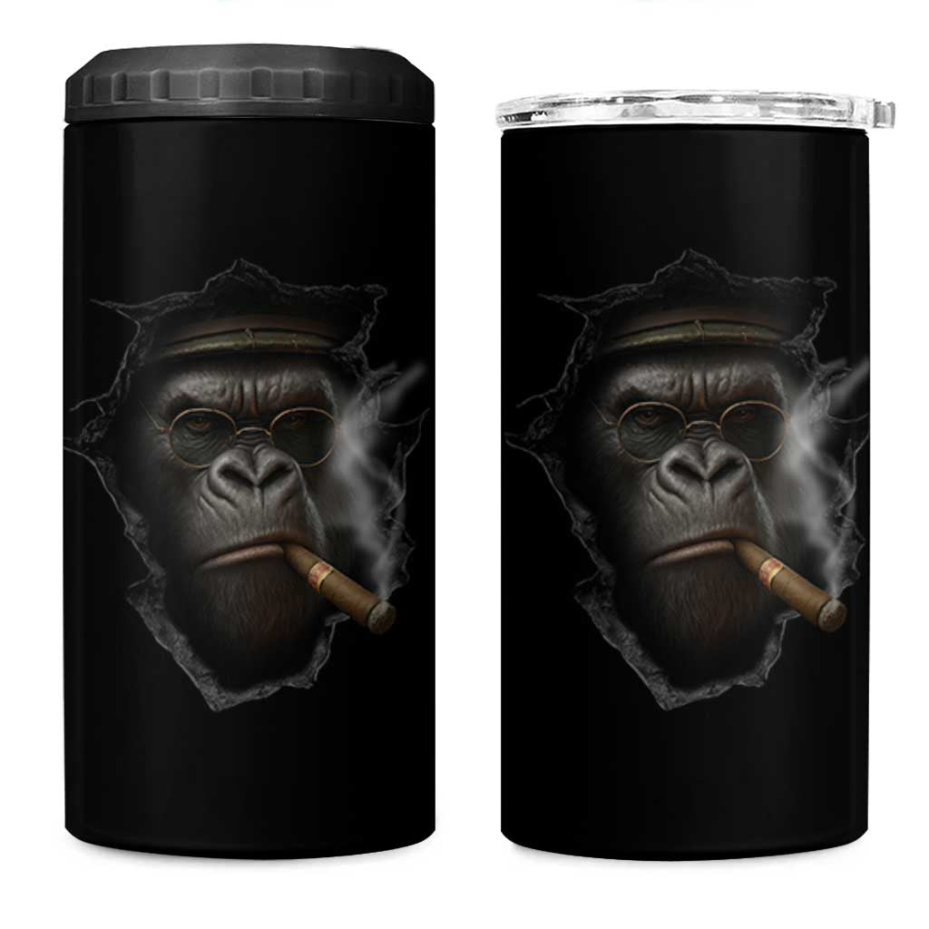 Cool Gorilla With Cigar 4 in 1 Can Cooler Tumbler Animal Lover Gift