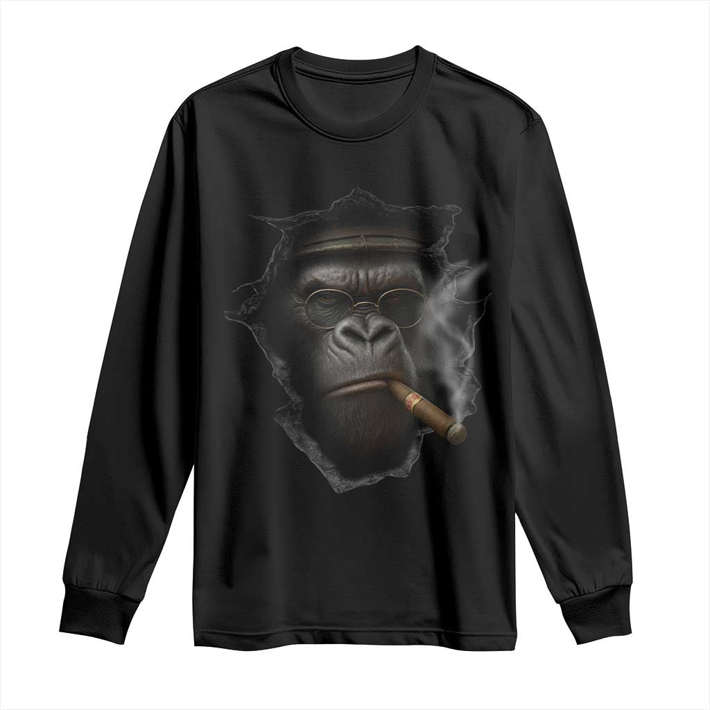 Cool Gorilla With Cigar Long Sleeve Shirt Animal Lover Gift - Wonder Print Shop
