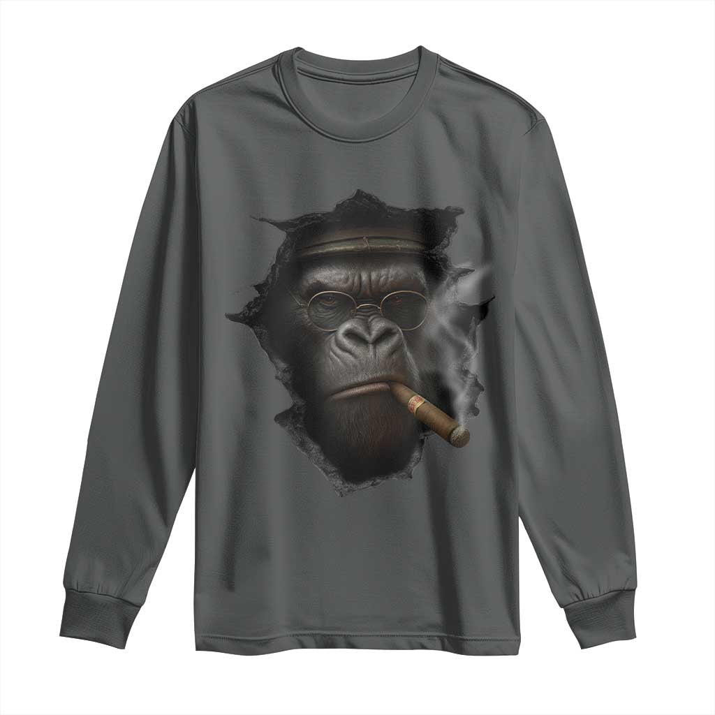 Cool Gorilla With Cigar Long Sleeve Shirt Animal Lover Gift - Wonder Print Shop