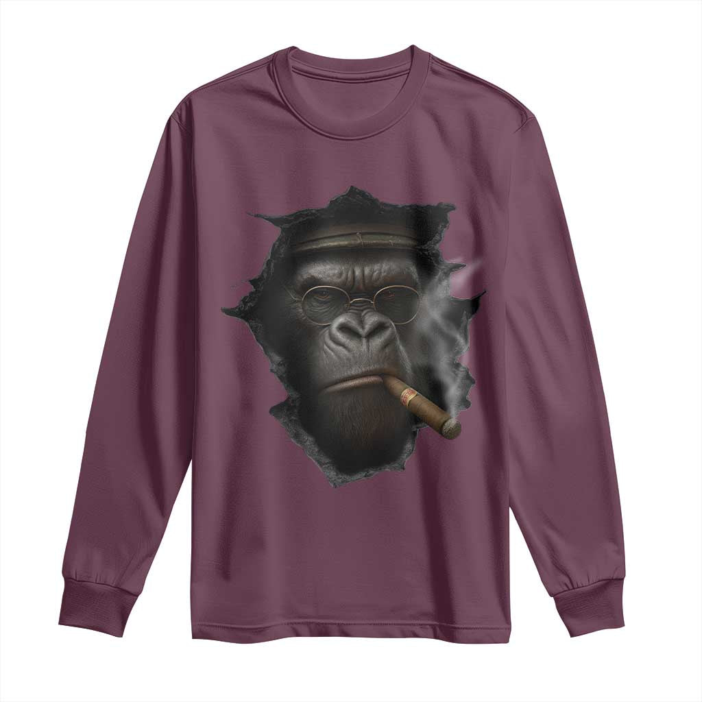 Cool Gorilla With Cigar Long Sleeve Shirt Animal Lover Gift - Wonder Print Shop