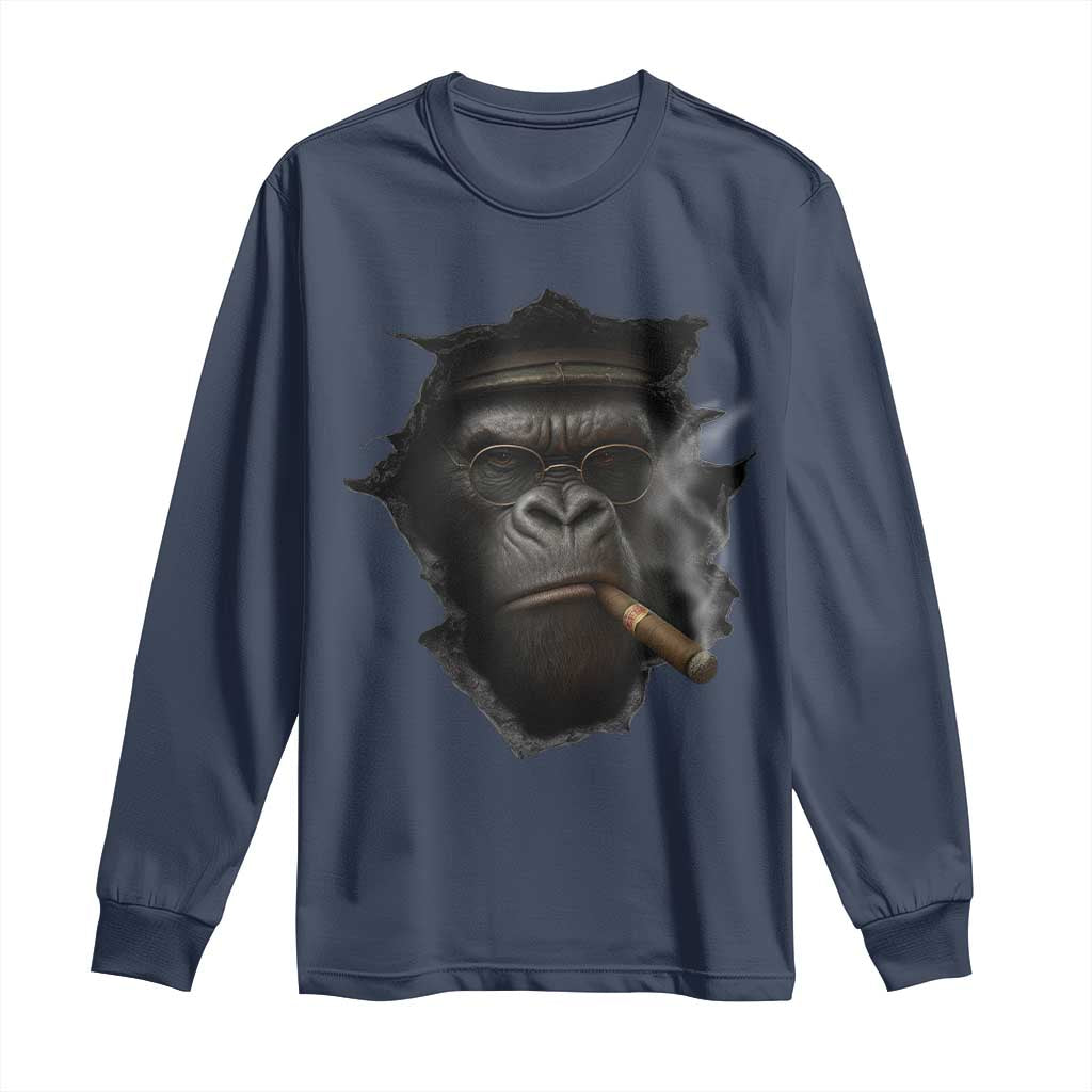 Cool Gorilla With Cigar Long Sleeve Shirt Animal Lover Gift - Wonder Print Shop