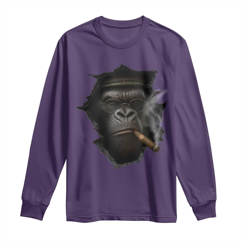 Cool Gorilla With Cigar Long Sleeve Shirt Animal Lover Gift - Wonder Print Shop
