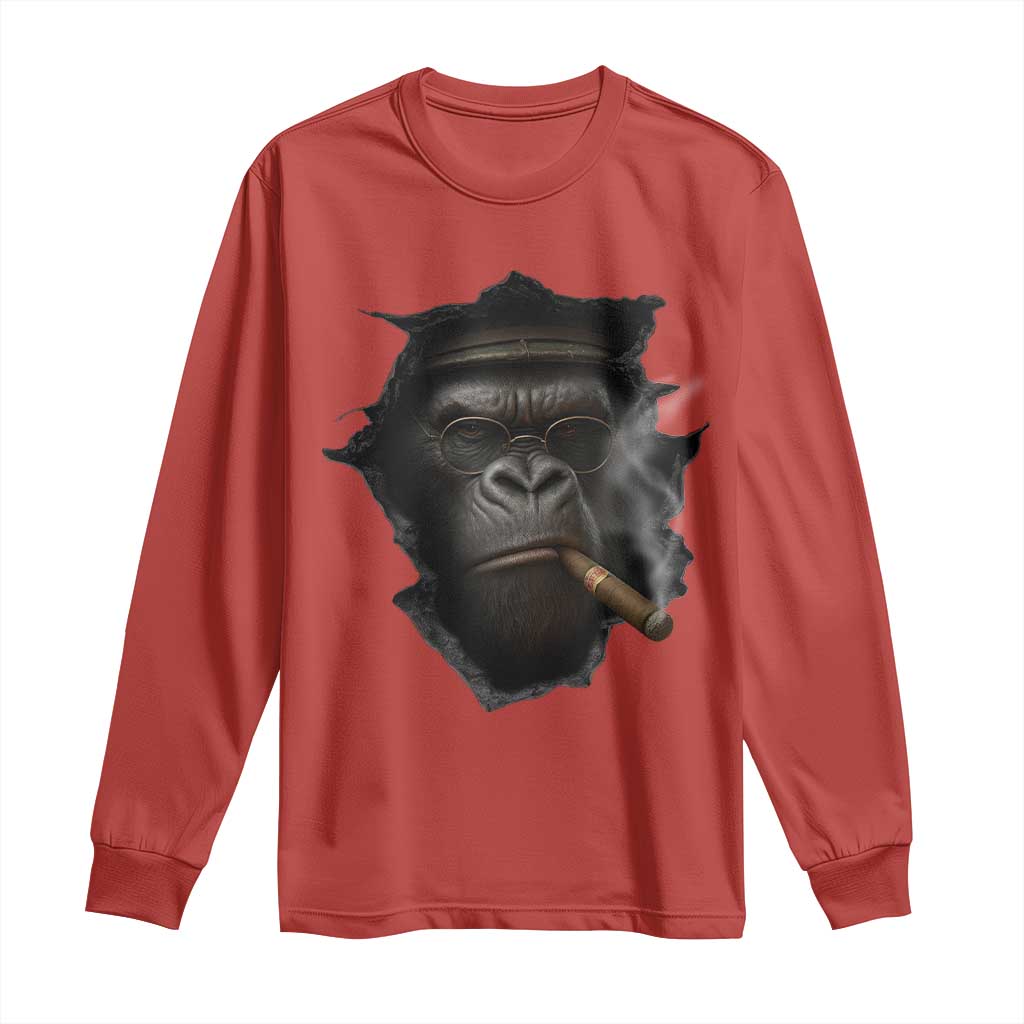 Cool Gorilla With Cigar Long Sleeve Shirt Animal Lover Gift - Wonder Print Shop