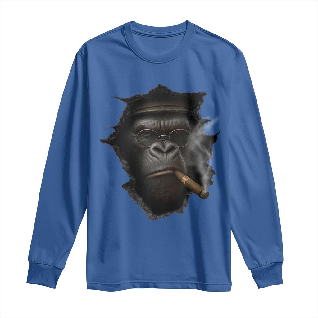 Cool Gorilla With Cigar Long Sleeve Shirt Animal Lover Gift - Wonder Print Shop