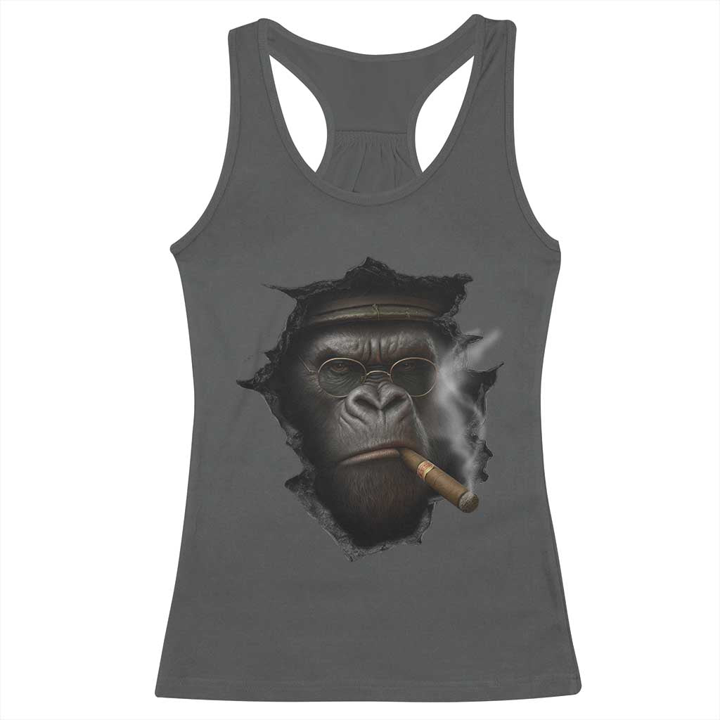 Cool Gorilla With Cigar Racerback Tank Top Animal Lover Gift - Wonder Print Shop