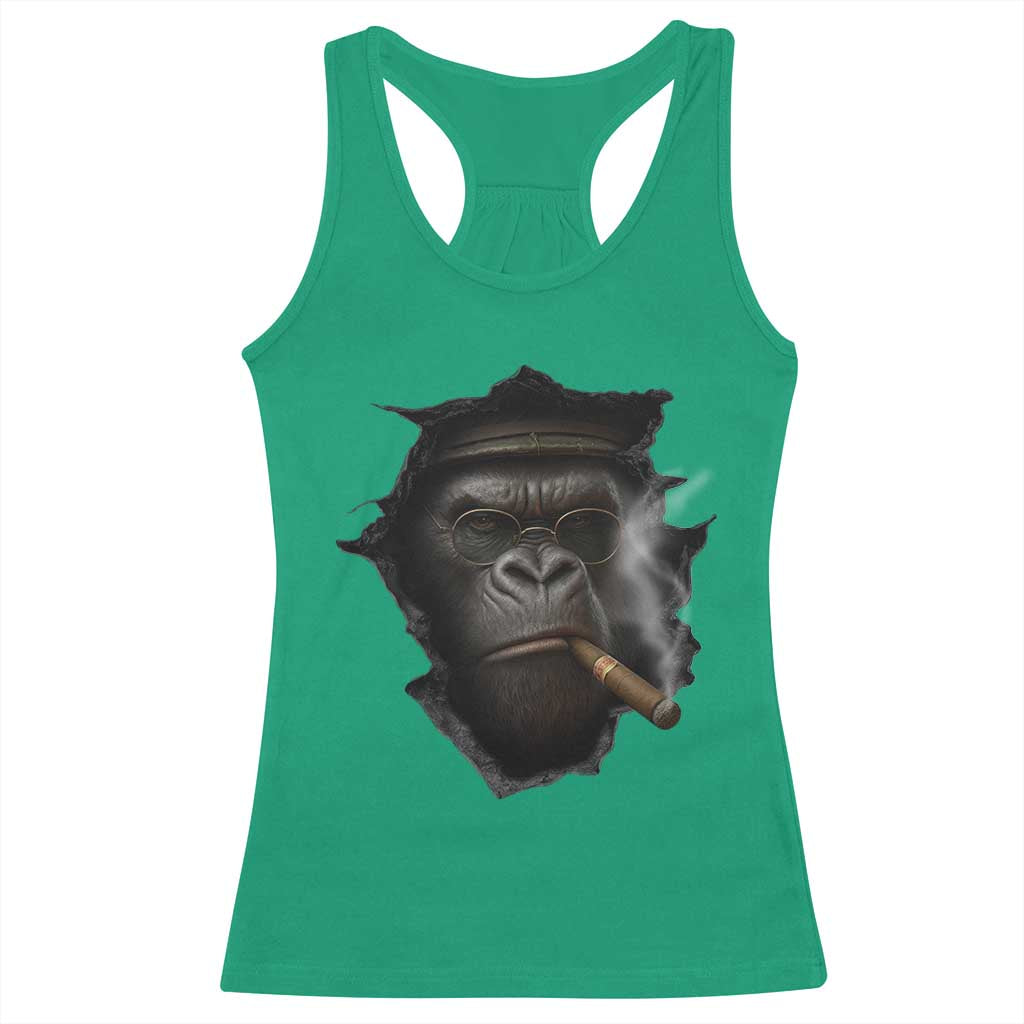 Cool Gorilla With Cigar Racerback Tank Top Animal Lover Gift - Wonder Print Shop