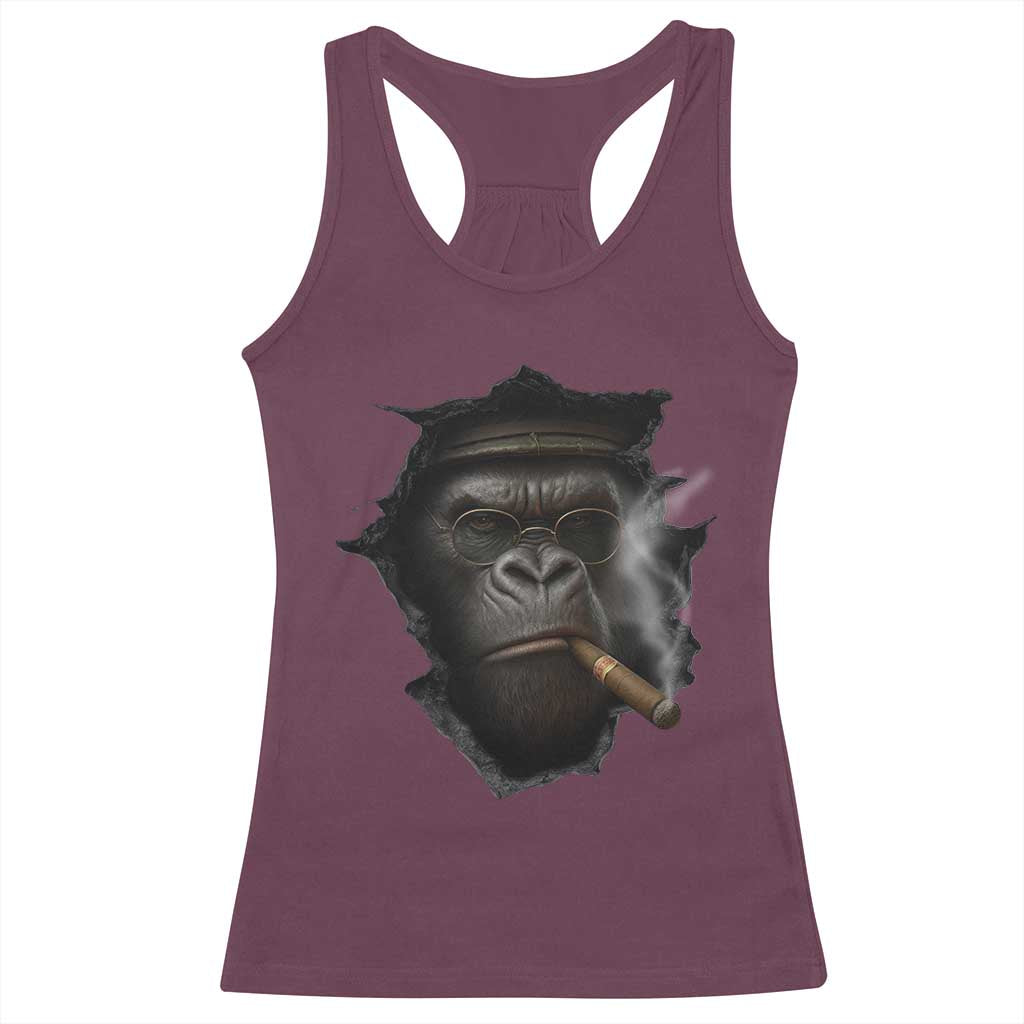 Cool Gorilla With Cigar Racerback Tank Top Animal Lover Gift - Wonder Print Shop