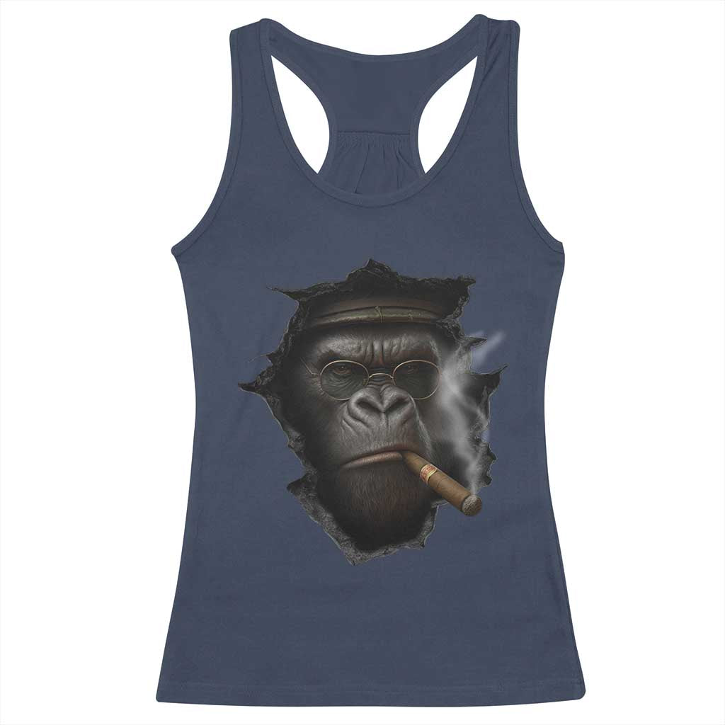 Cool Gorilla With Cigar Racerback Tank Top Animal Lover Gift - Wonder Print Shop