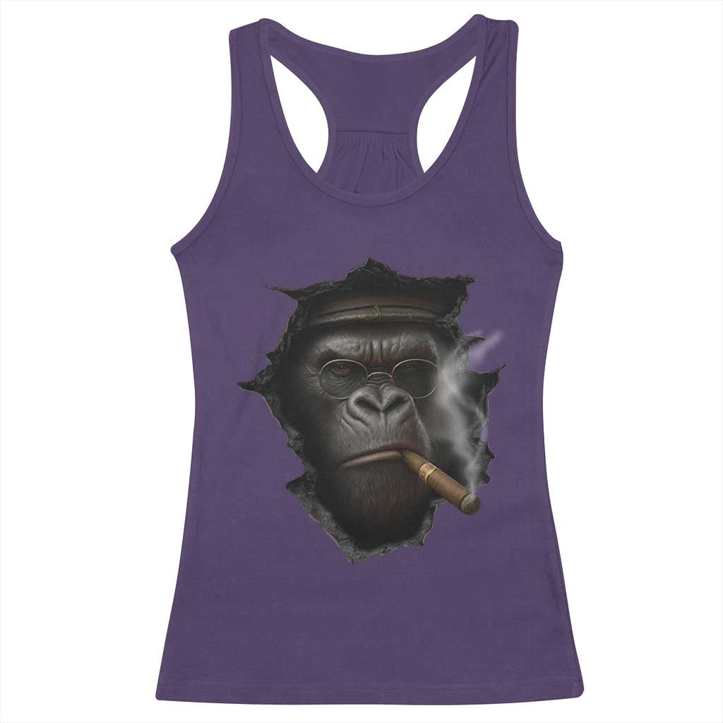 Cool Gorilla With Cigar Racerback Tank Top Animal Lover Gift - Wonder Print Shop