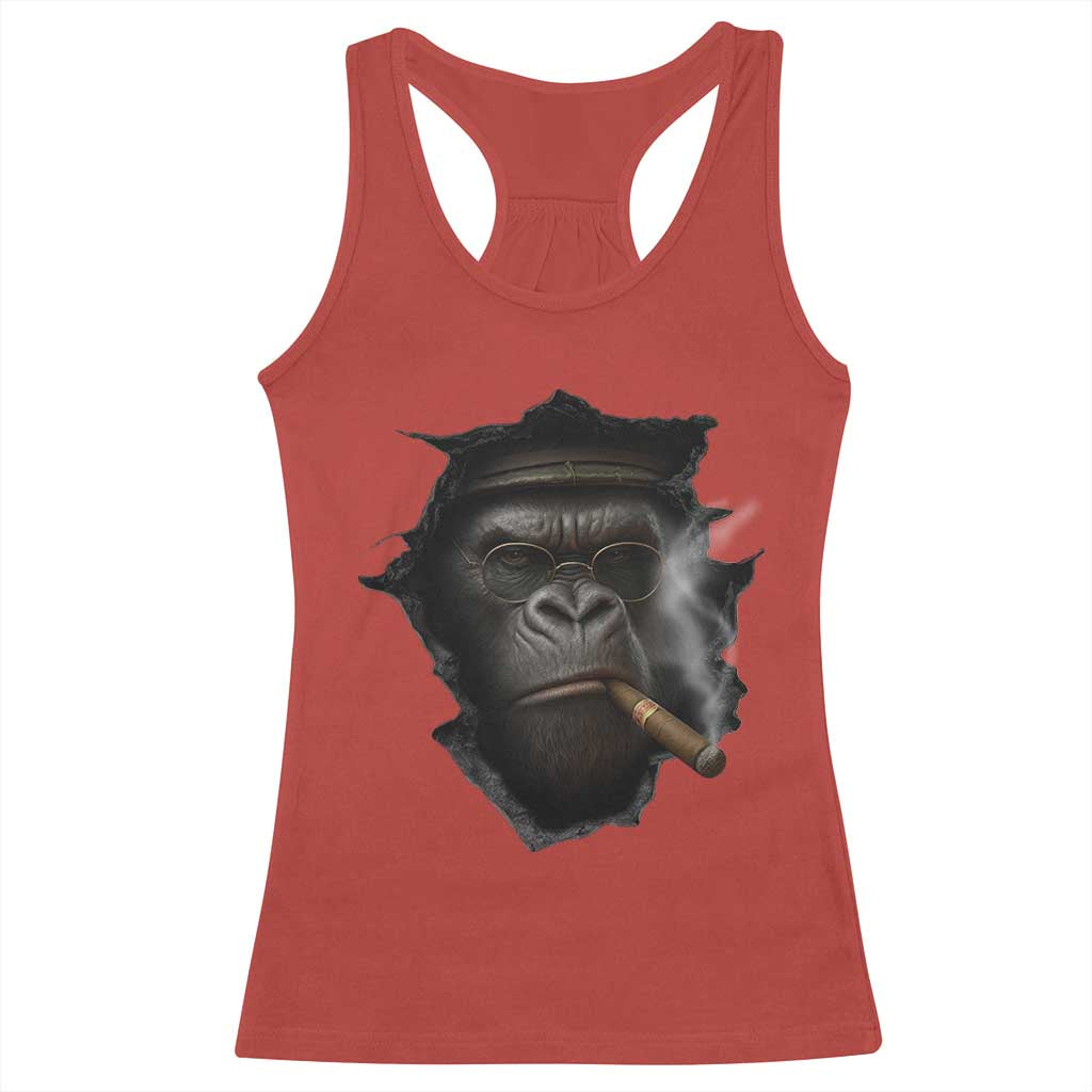 Cool Gorilla With Cigar Racerback Tank Top Animal Lover Gift - Wonder Print Shop