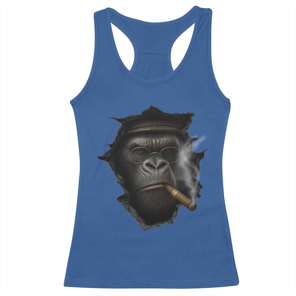 Cool Gorilla With Cigar Racerback Tank Top Animal Lover Gift - Wonder Print Shop