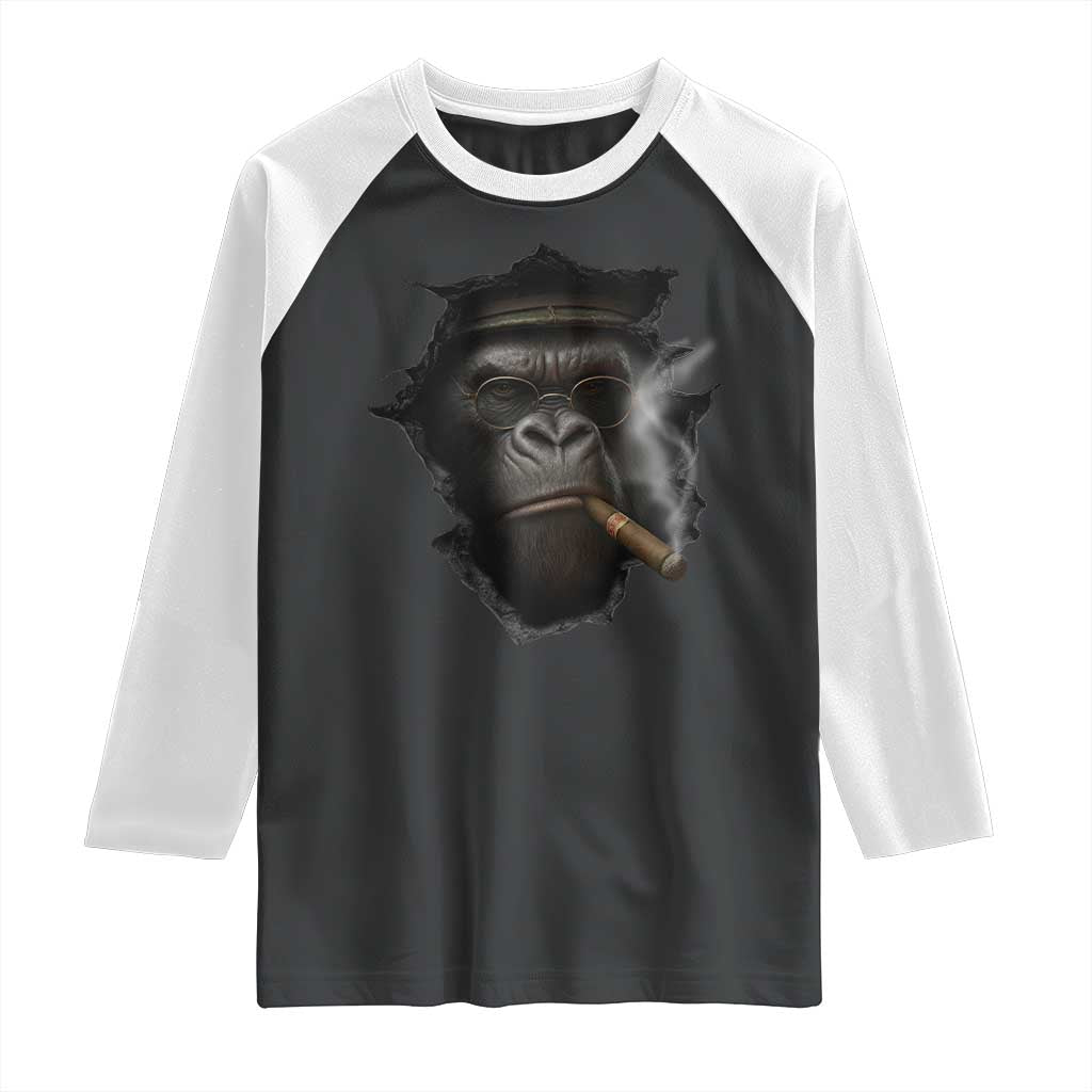 Cool Gorilla With Cigar Raglan Shirt Animal Lover Gift - Wonder Print Shop