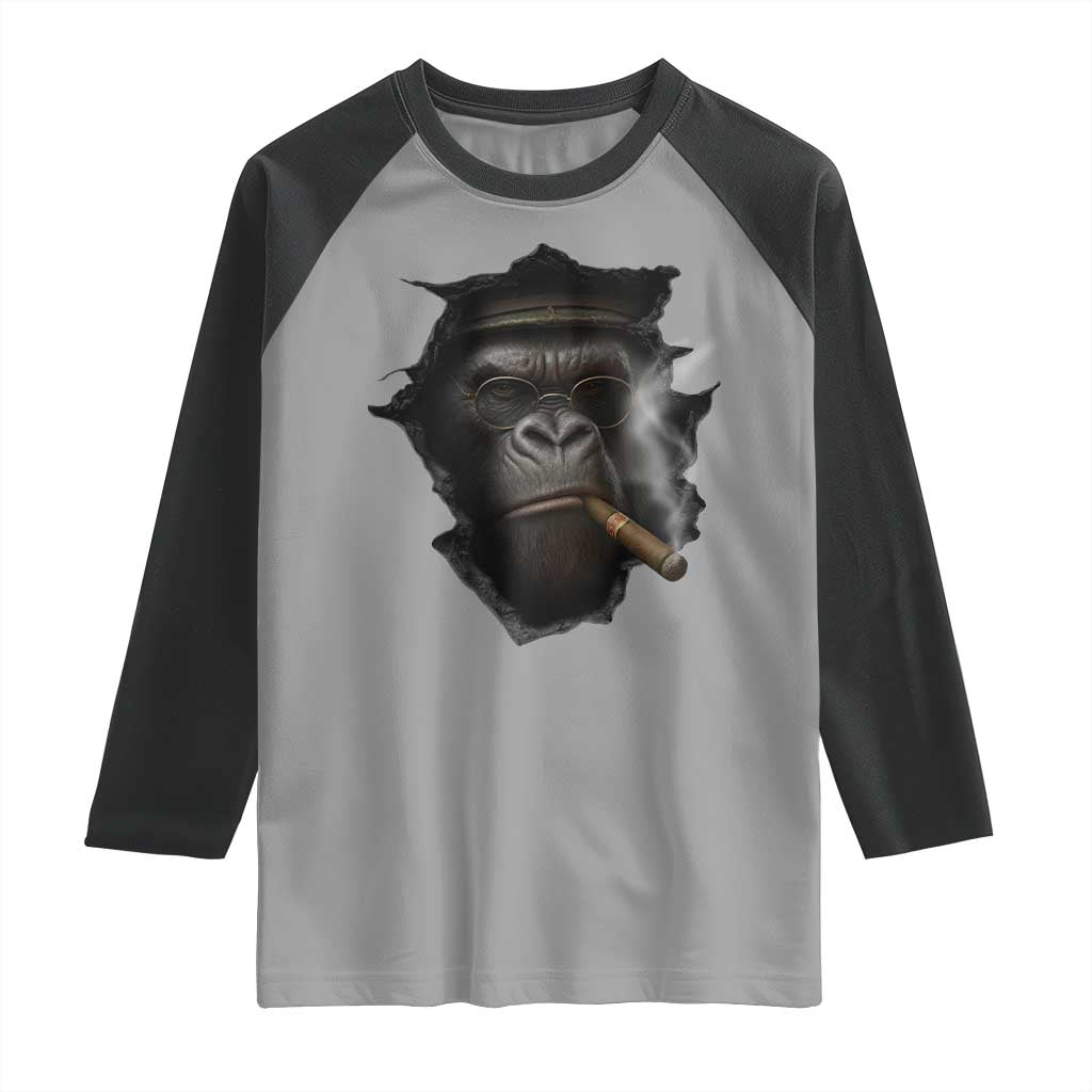 Cool Gorilla With Cigar Raglan Shirt Animal Lover Gift - Wonder Print Shop