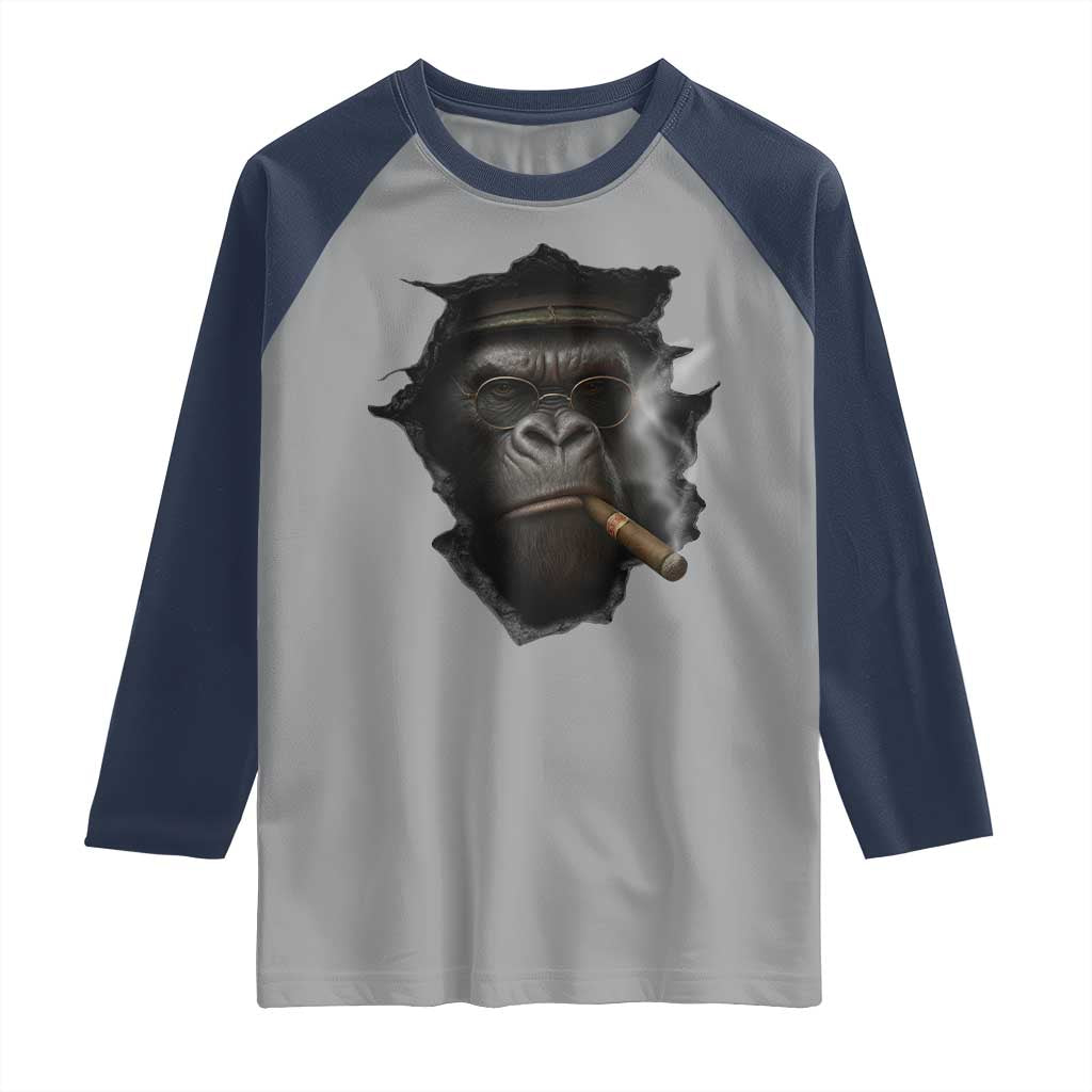 Cool Gorilla With Cigar Raglan Shirt Animal Lover Gift - Wonder Print Shop