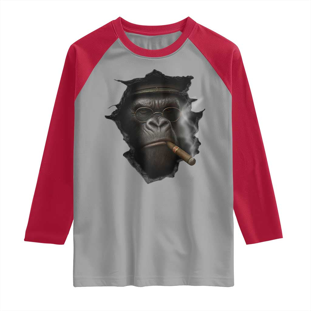 Cool Gorilla With Cigar Raglan Shirt Animal Lover Gift - Wonder Print Shop