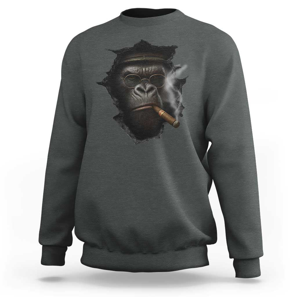 Cool Gorilla With Cigar Sweatshirt Animal Lover Gift - Wonder Print Shop