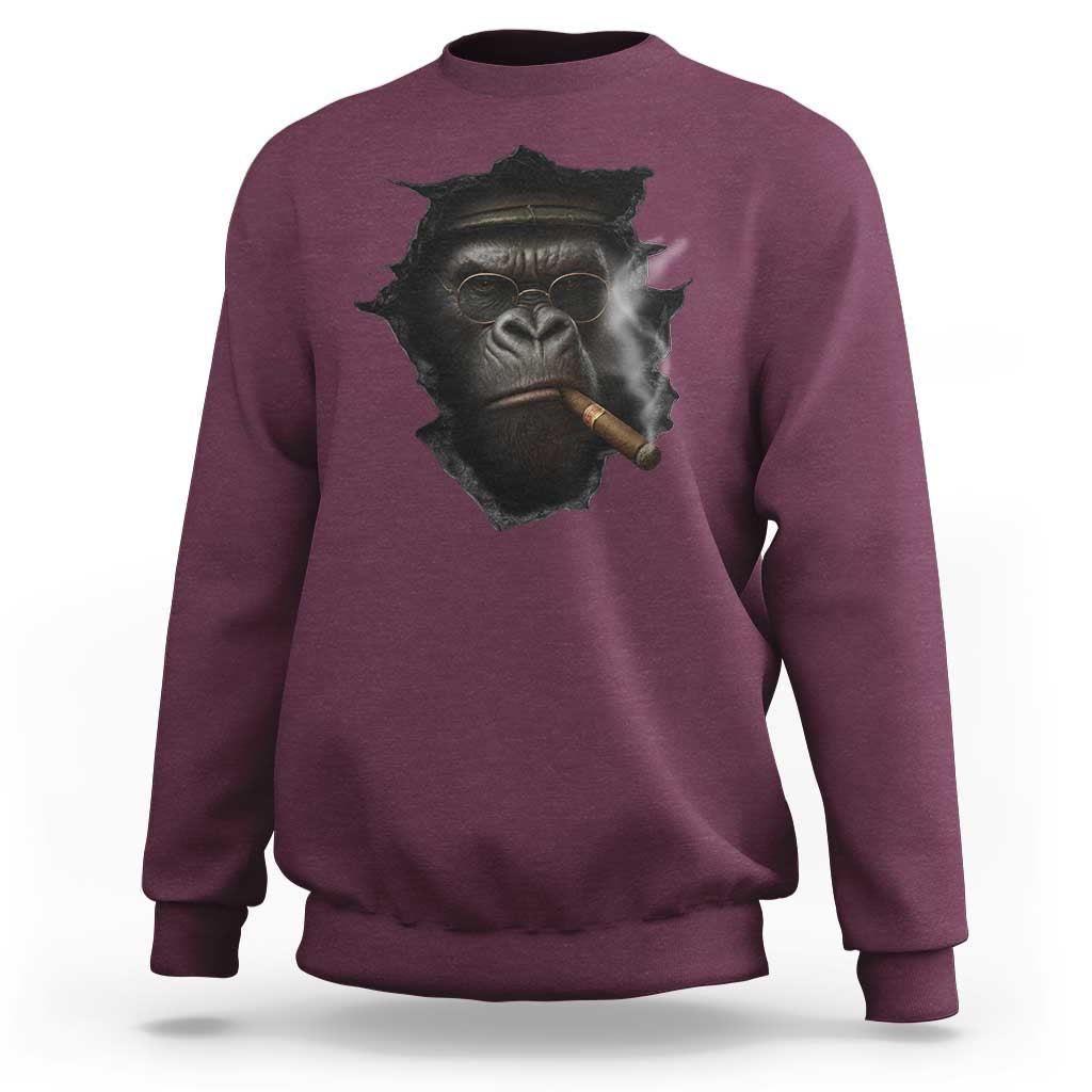 Cool Gorilla With Cigar Sweatshirt Animal Lover Gift - Wonder Print Shop