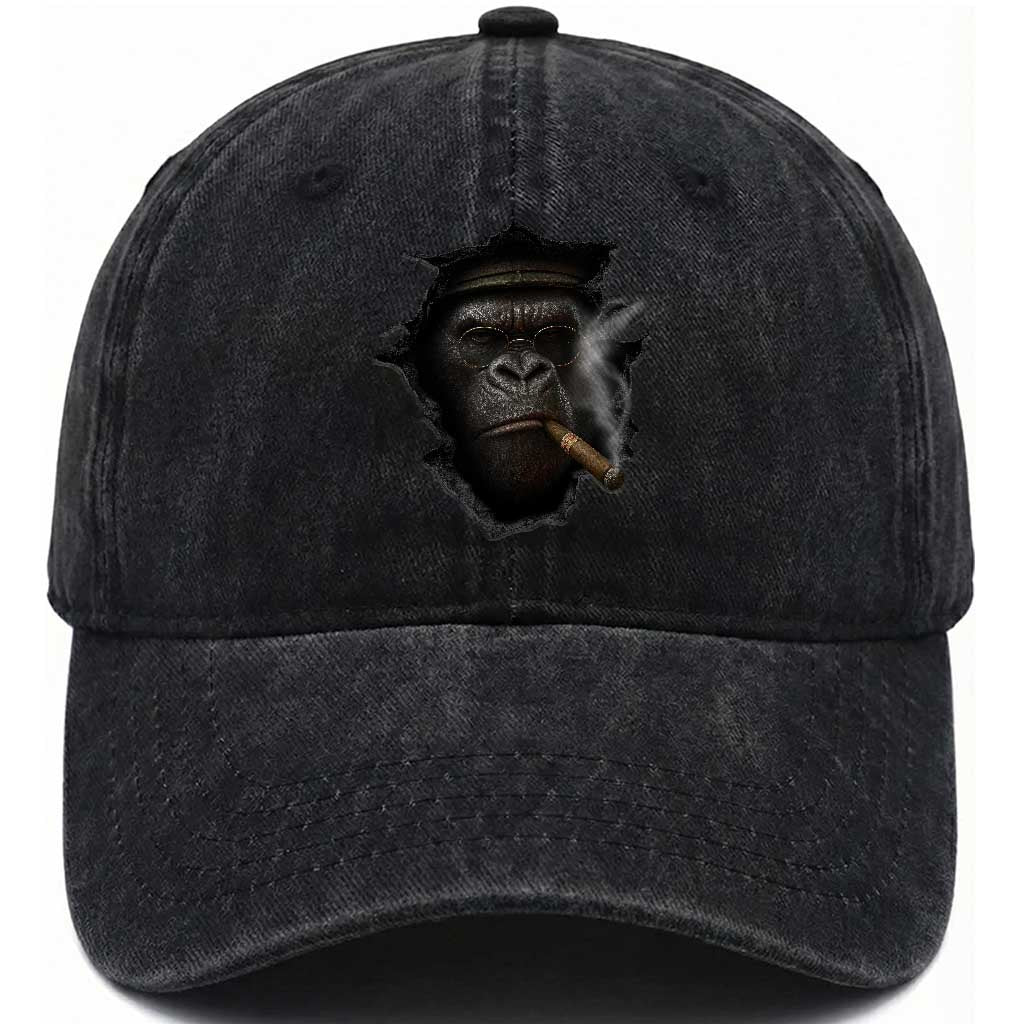 Cool Gorilla With Cigar Washed Cotton Baseball Cap Animal Lover Gift
