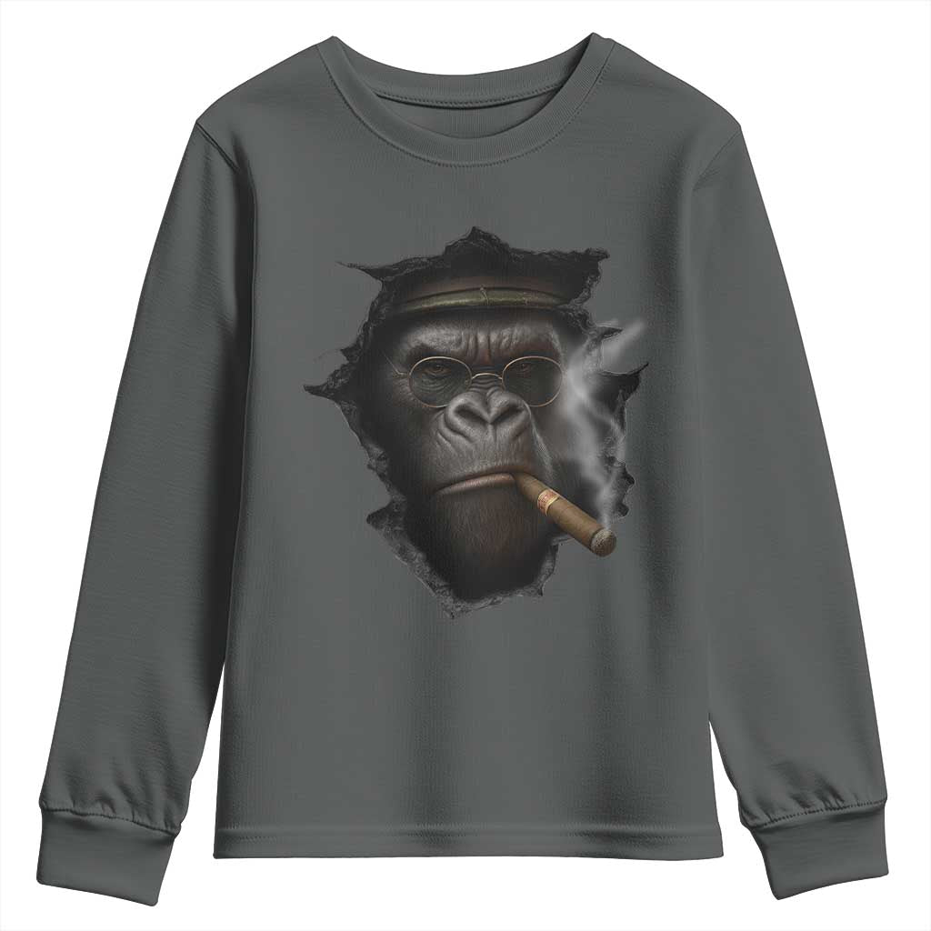 Cool Gorilla With Cigar Youth Sweatshirt Animal Lover Gift - Wonder Print Shop