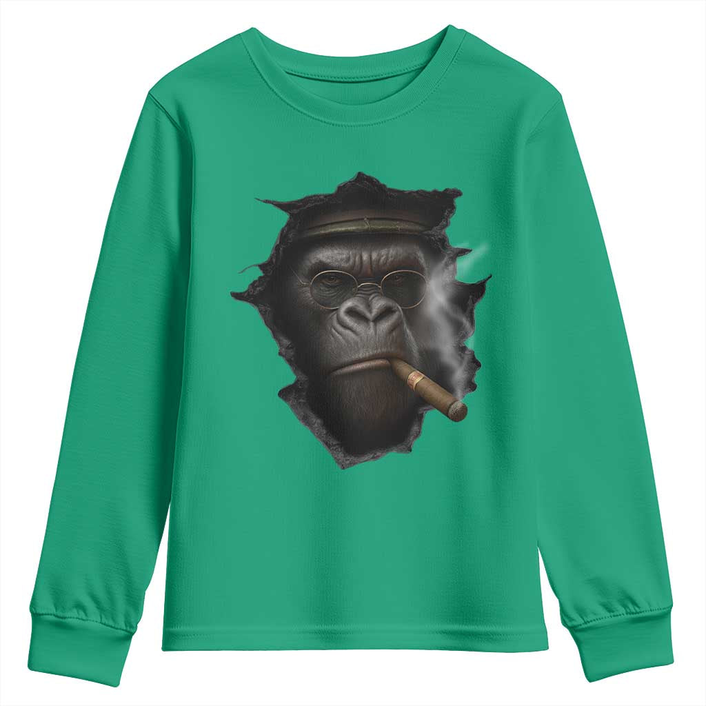 Cool Gorilla With Cigar Youth Sweatshirt Animal Lover Gift - Wonder Print Shop