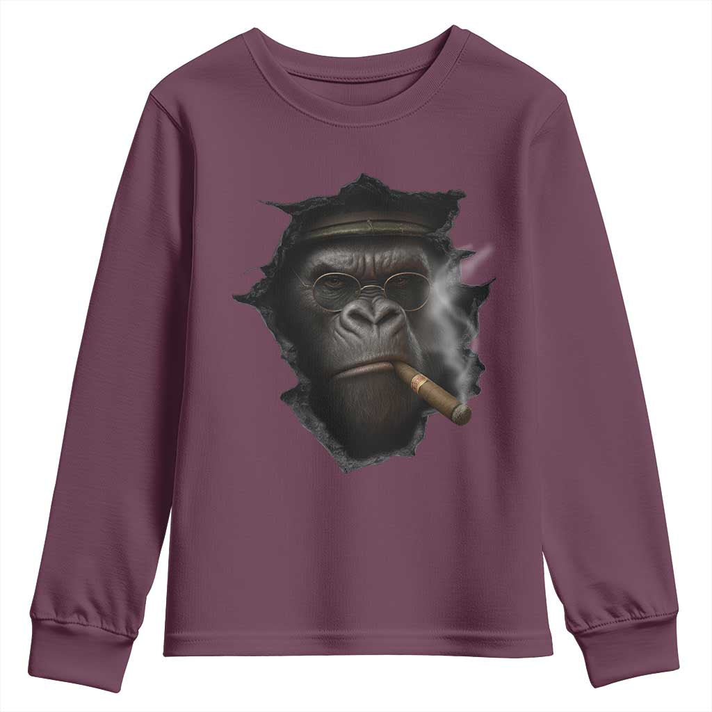 Cool Gorilla With Cigar Youth Sweatshirt Animal Lover Gift - Wonder Print Shop