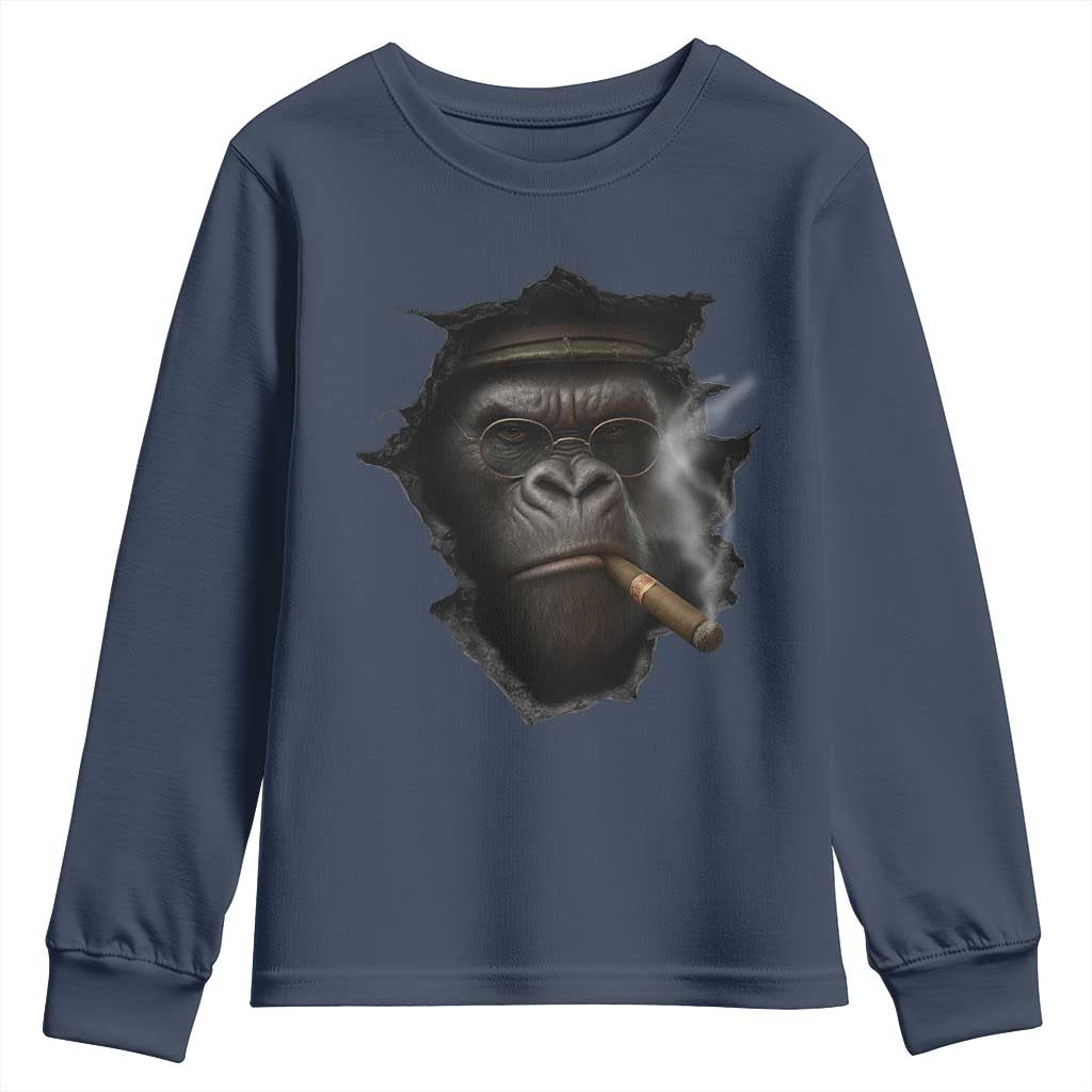 Cool Gorilla With Cigar Youth Sweatshirt Animal Lover Gift - Wonder Print Shop