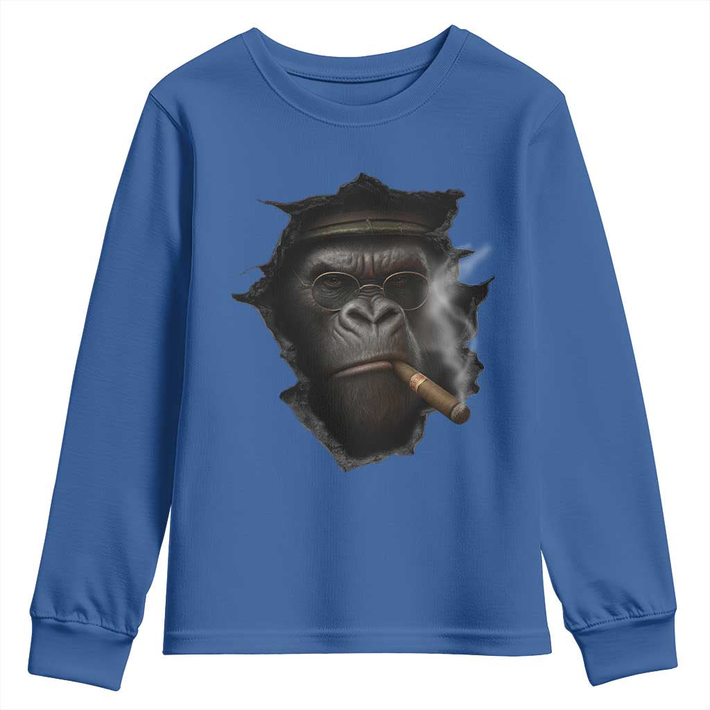 Cool Gorilla With Cigar Youth Sweatshirt Animal Lover Gift - Wonder Print Shop