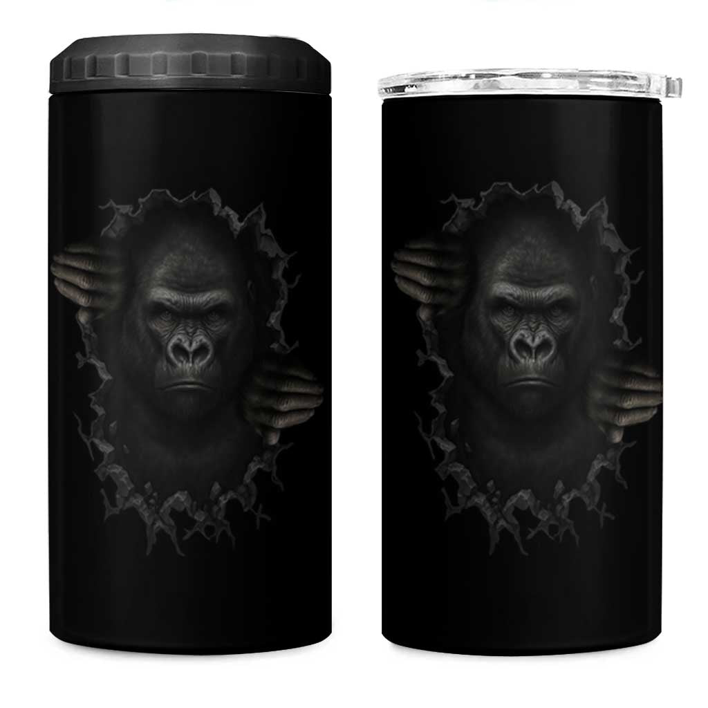 Angry Gorilla Face On Cracked Wall 4 in 1 Can Cooler Tumbler Animal Lover Gift