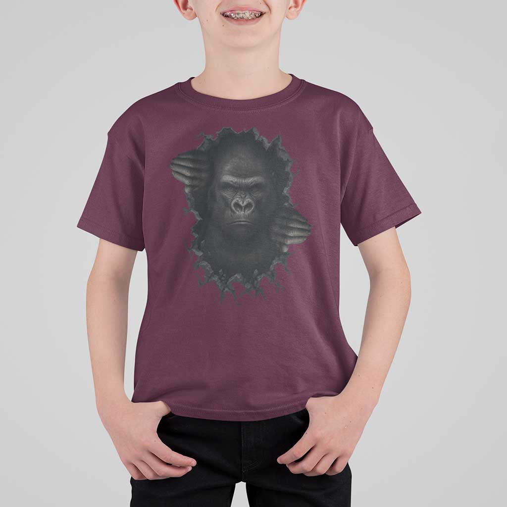 Angry Gorilla Face On Cracked Wall T Shirt For Kid Animal Lover Gift - Wonder Print Shop