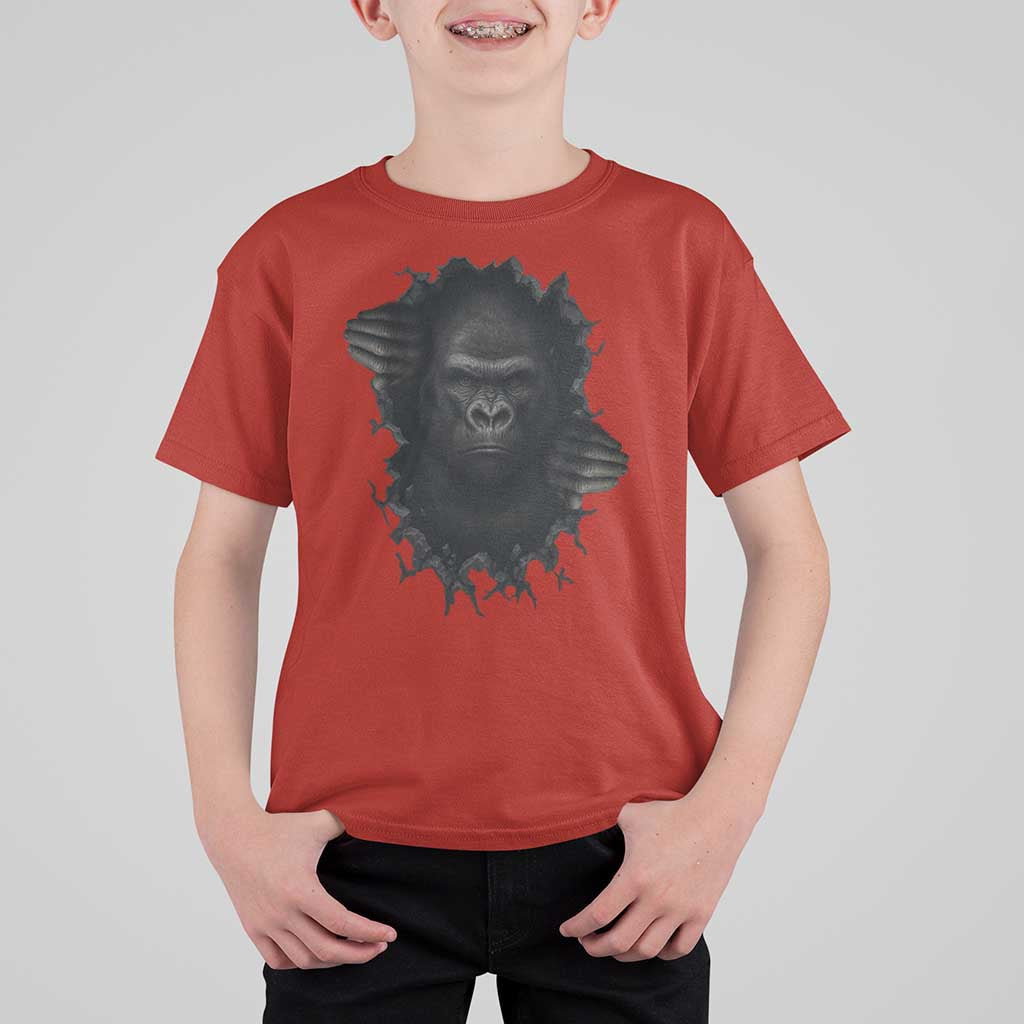 Angry Gorilla Face On Cracked Wall T Shirt For Kid Animal Lover Gift - Wonder Print Shop