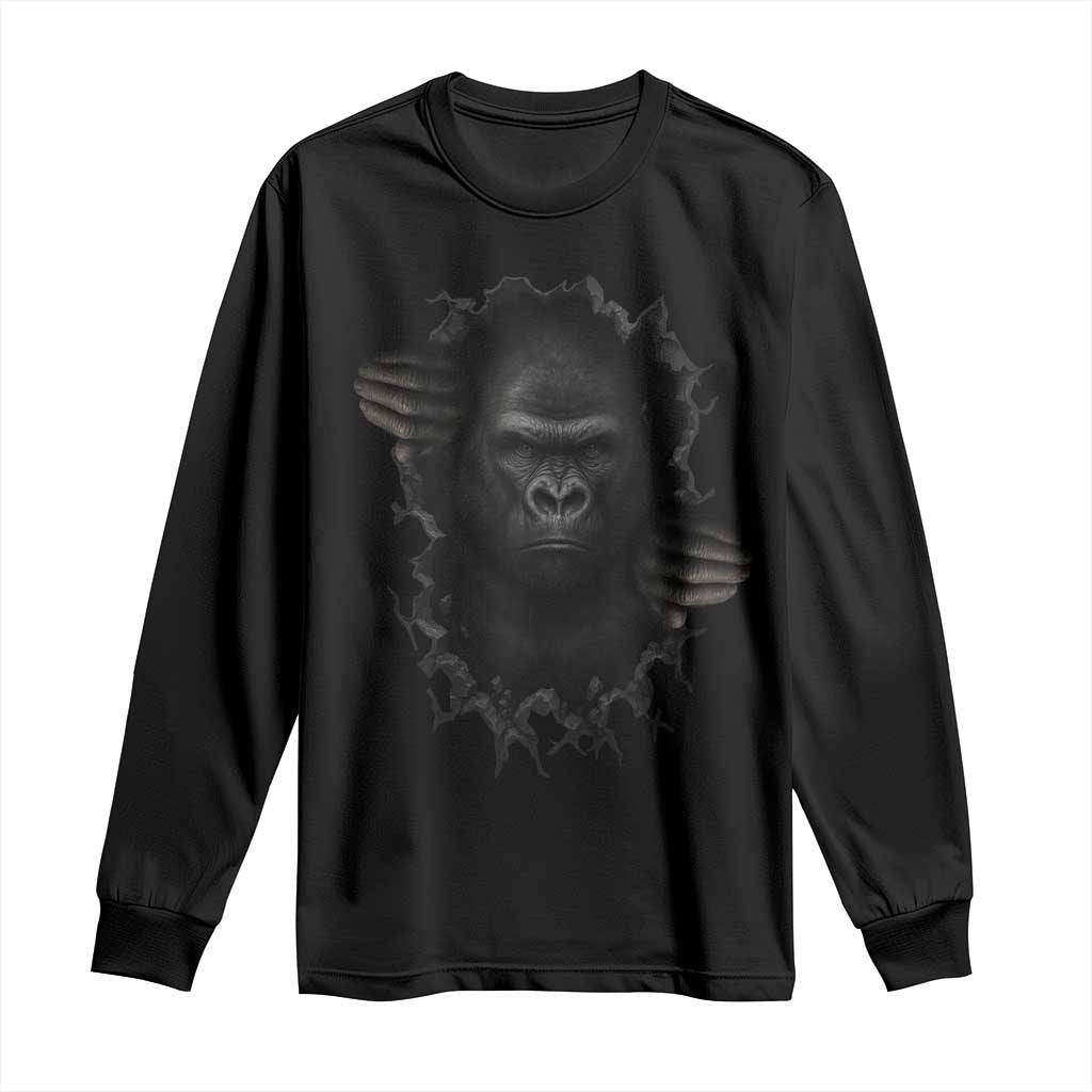 Angry Gorilla Face On Cracked Wall Long Sleeve Shirt Animal Lover Gift - Wonder Print Shop