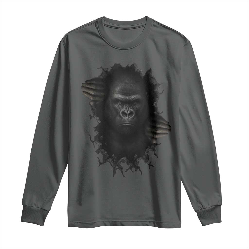 Angry Gorilla Face On Cracked Wall Long Sleeve Shirt Animal Lover Gift - Wonder Print Shop