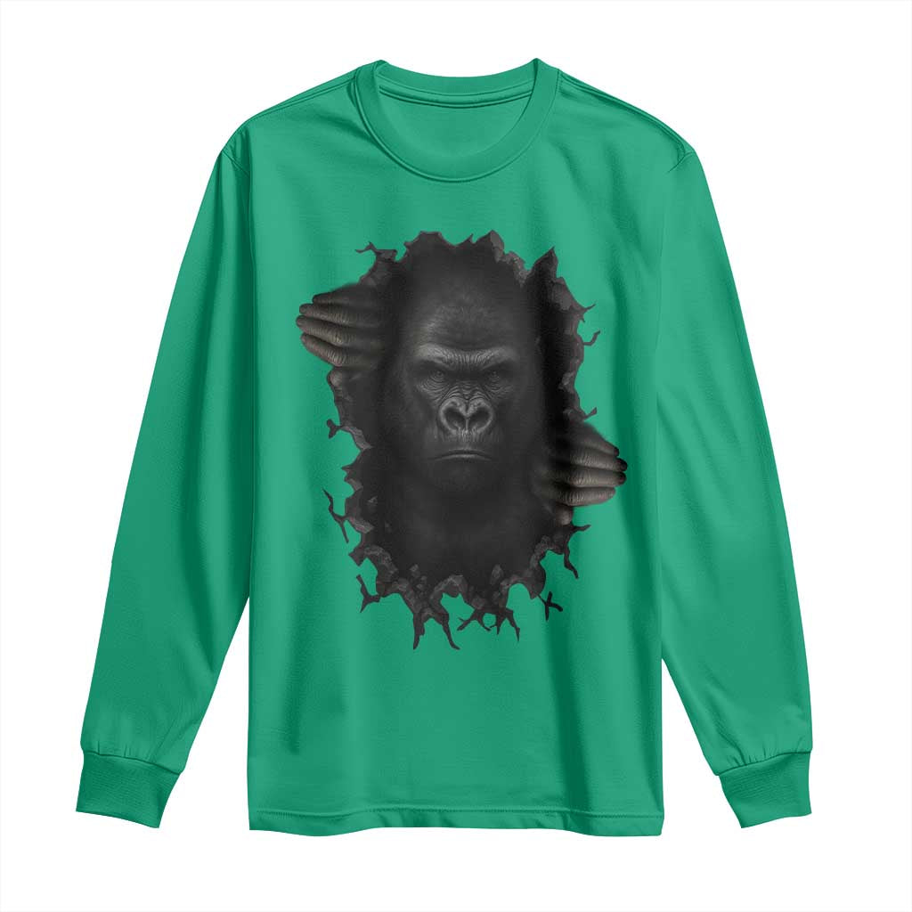 Angry Gorilla Face On Cracked Wall Long Sleeve Shirt Animal Lover Gift - Wonder Print Shop