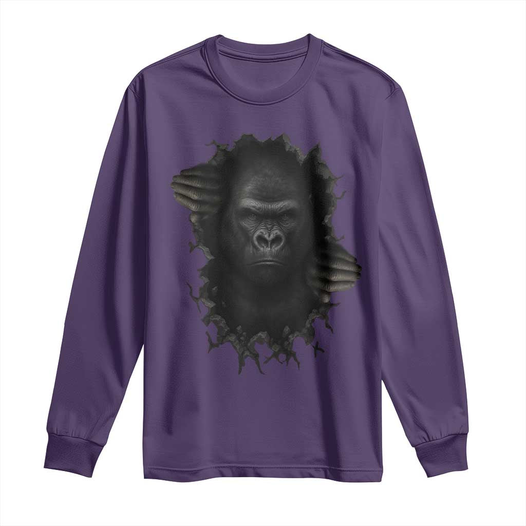 Angry Gorilla Face On Cracked Wall Long Sleeve Shirt Animal Lover Gift - Wonder Print Shop