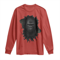 Angry Gorilla Face On Cracked Wall Long Sleeve Shirt Animal Lover Gift - Wonder Print Shop