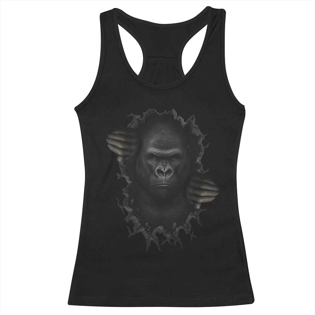 Angry Gorilla Face On Cracked Wall Racerback Tank Top Animal Lover Gift - Wonder Print Shop