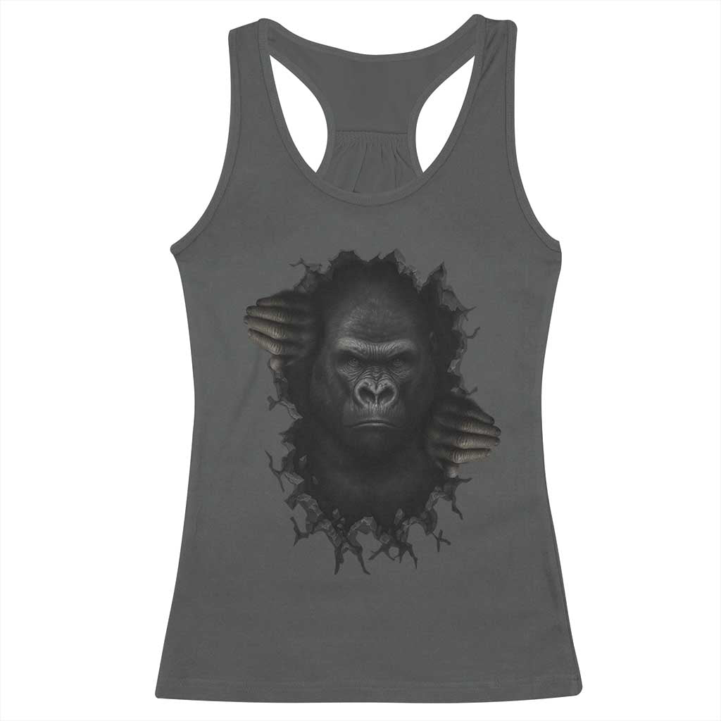 Angry Gorilla Face On Cracked Wall Racerback Tank Top Animal Lover Gift - Wonder Print Shop