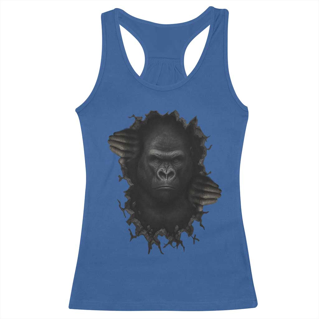 Angry Gorilla Face On Cracked Wall Racerback Tank Top Animal Lover Gift - Wonder Print Shop