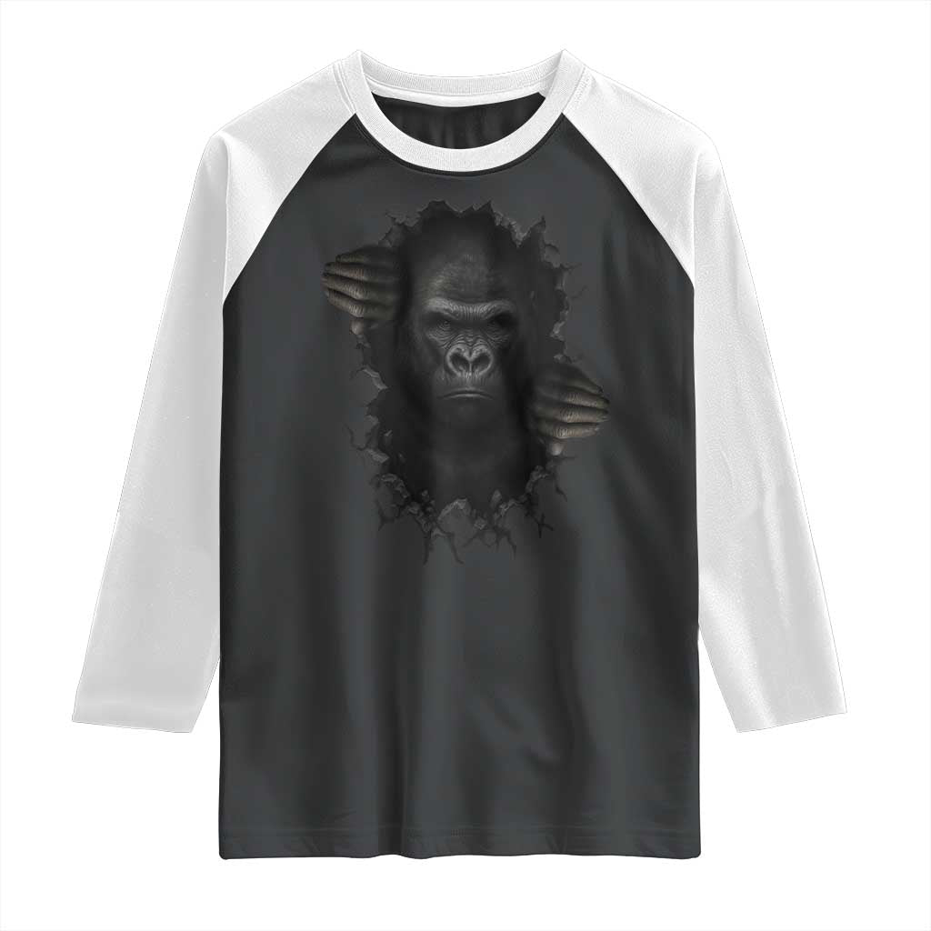 Angry Gorilla Face On Cracked Wall Raglan Shirt Animal Lover Gift - Wonder Print Shop