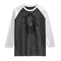 Angry Gorilla Face On Cracked Wall Raglan Shirt Animal Lover Gift - Wonder Print Shop