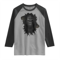 Angry Gorilla Face On Cracked Wall Raglan Shirt Animal Lover Gift - Wonder Print Shop