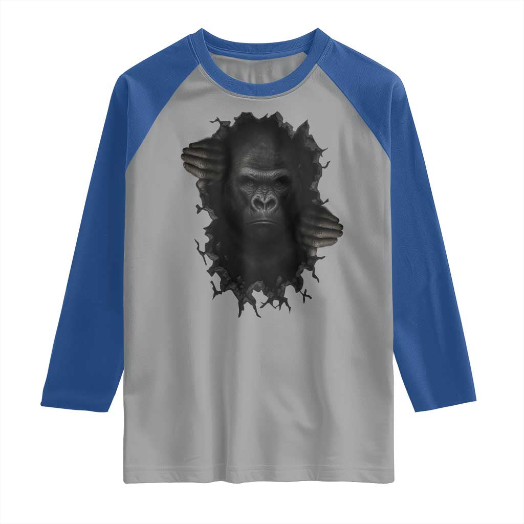 Angry Gorilla Face On Cracked Wall Raglan Shirt Animal Lover Gift - Wonder Print Shop